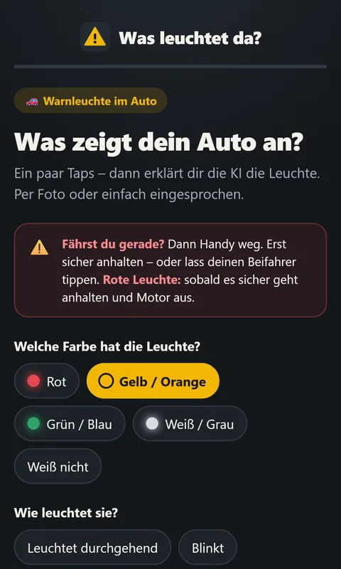 App Was leuchtet da?: Farbe der Leuchte und wie sie leuchtet antippen